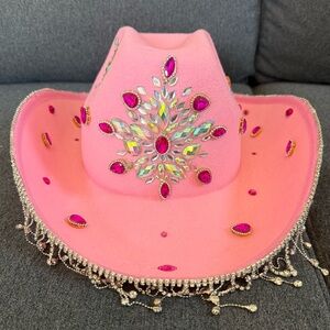 Pink Embellished Cowboy Hat with Rhinestone Fringe